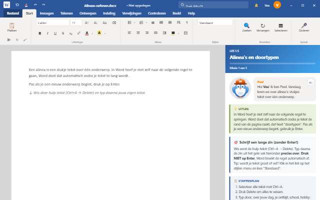 Schermafbeelding uit de les: Alinea's en doortypen